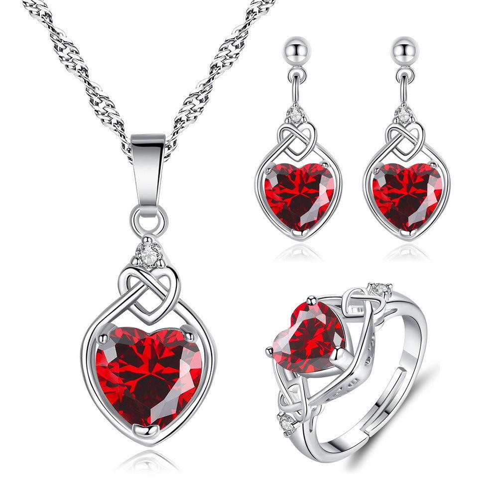 Heart-shaped Ruby Jewelry Suit - Fashion Avenue