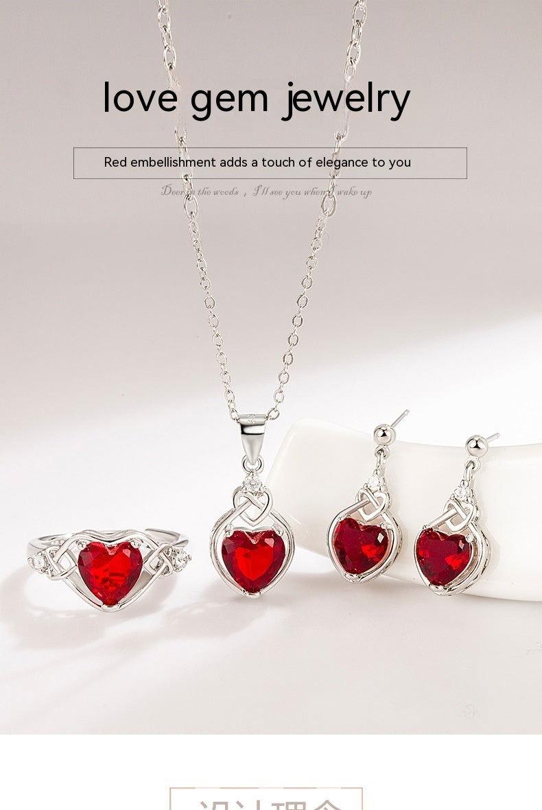 Heart-shaped Ruby Jewelry Suit - Fashion Avenue